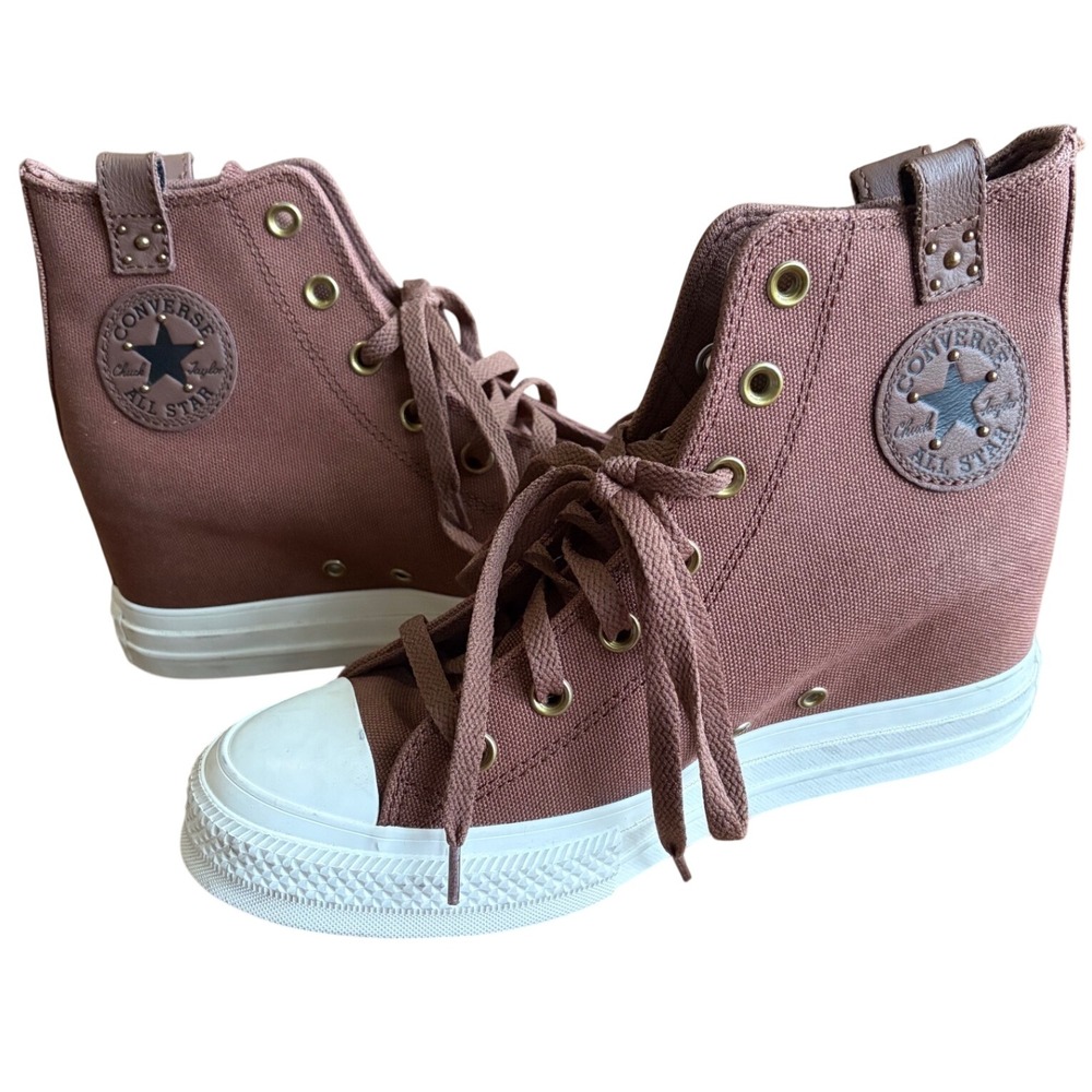 Converse Chuck Taylor All Star Lux Wedge Brown  Canvas Studded High Top Sneakers
